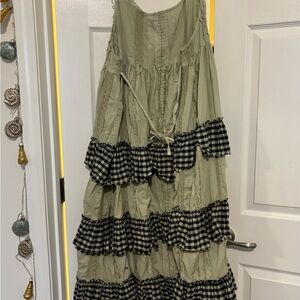 Green and Black Gingham Tiered Dress